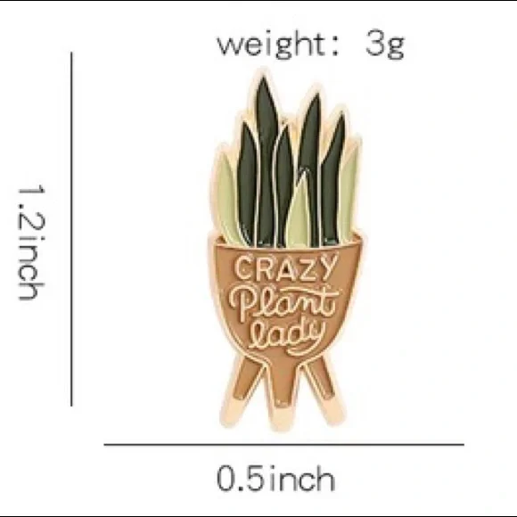 Potted Sansevieria Plant On A Stand “Crazy Plant Lady” Metal Enamel Pin Brooch - Picture 2 of 11
